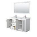 Wyndham Miranda 60" Double Bathroom Vanity In White White Carrara Marble Countertop Undermount Square Sinks Brushed Nickel Trims and 58" Mirror WCF292960DWHCMUNSM58