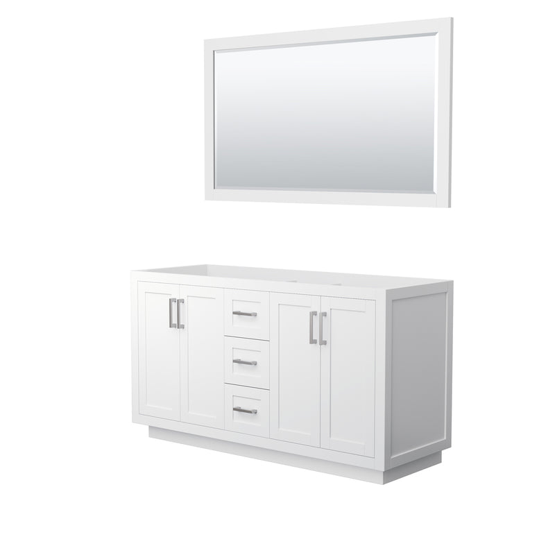 Wyndham Miranda 60" Double Bathroom Vanity In White No Countertop No Sink Brushed Nickel Trims And 58" Mirror WCF292960DWHCXSXXM58