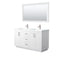 Wyndham Miranda 60" Double Bathroom Vanity In White Matte White Solid Surface In 1.25" Thickness Integrated Sinks Brushed Nickel Trims And 58" Mirror WCF292960DWHK1INTM58