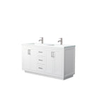 Wyndham Miranda 60" Double Bathroom Vanity In White Matte White Solid Surface In 1.25" Thickness Integrated Sinks Brushed Nickel Trims And No Mirror WCF292960DWHK1INTMXX