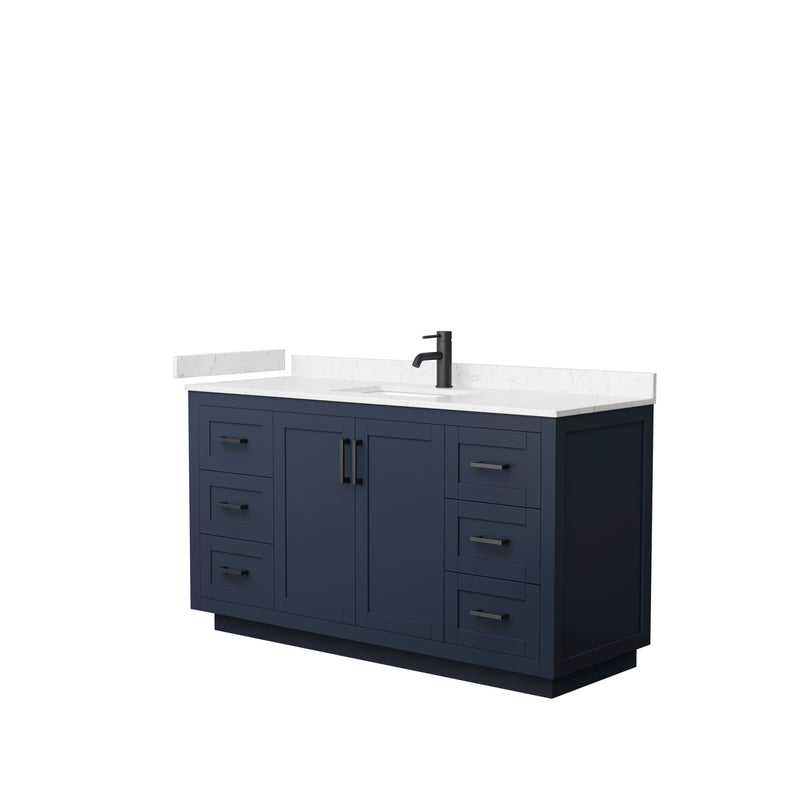 Wyndham Miranda 60" Single Bathroom Vanity In Dark Blue Light-Vein Carrara Cultured Marble Countertop Undermount Square Sink Black Trims And No Mirror WCF292960SBBC2UNSMXX