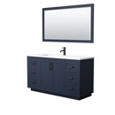 Wyndham Miranda 60" Single Bathroom Vanity In Dark Blue Matte White Solid Surface In 1.25" Thickness Integrated Sink Black Trims And 58" Mirror WCF292960SBBK1INTM58