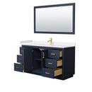 Wyndham Miranda 60" Single Bathroom Vanity In Dark Blue Light-Vein Carrara Cultured Marble Countertop Undermount Square Sink Brushed Gold Trims and 58" Mirr WCF292960SBLC2UNSM58