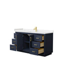 Wyndham Miranda 60" Single Bathroom Vanity In Dark Blue Light-Vein Carrara Cultured Marble Countertop Undermount Square Sink Brushed Gold Trims and No Mirro WCF292960SBLC2UNSMXX