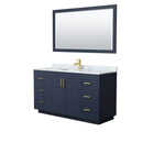 Wyndham Miranda 60" Single Bathroom Vanity In Dark Blue White Carrara Marble Countertop Undermount Square Sink Brushed Gold Trims And 58" Mirror WCF292960SBLCMUNSM58