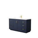 Wyndham Miranda 60" Single Bathroom Vanity In Dark Blue Matte White Solid Surface In 1.25" Thickness Integrated Sink Brushed Gold Trims And No Mirror WCF292960SBLK1INTMXX