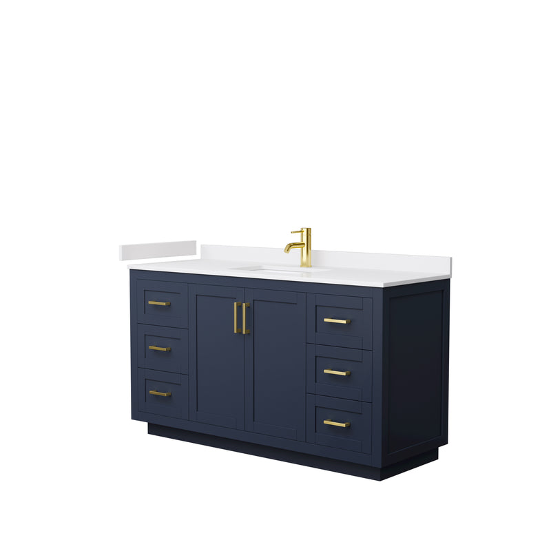 Wyndham Miranda 60" Single Bathroom Vanity In Dark Blue White Cultured Marble Countertop Undermount Square Sink Brushed Gold Trims And No Mirror WCF292960SBLWCUNSMXX