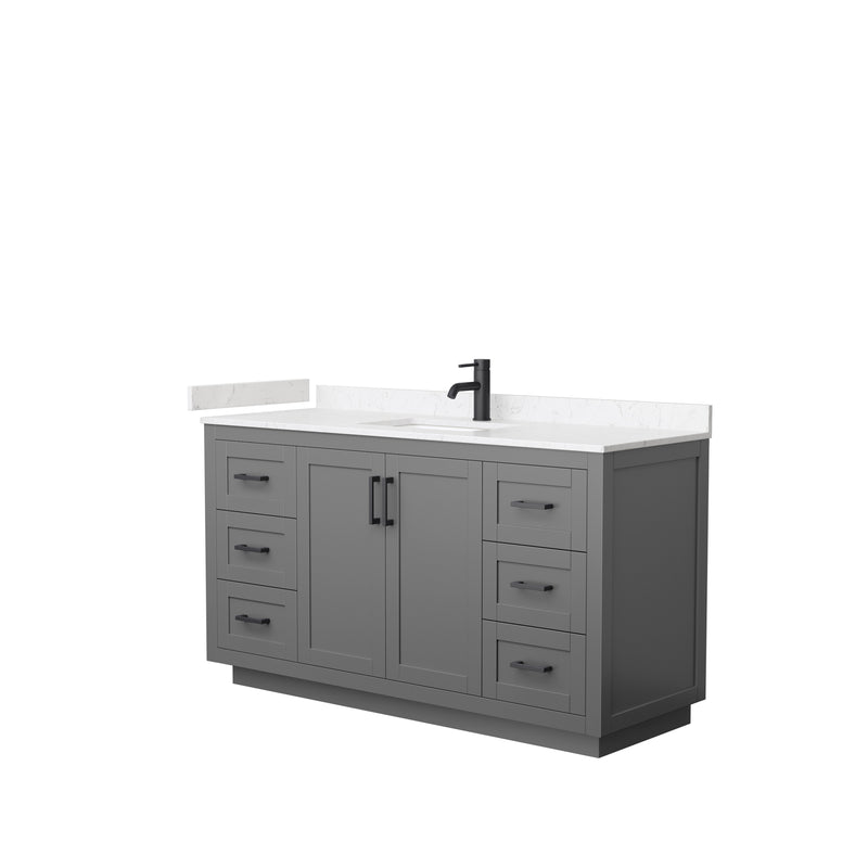 Wyndham Miranda 60" Single Bathroom Vanity In Dark Gray Light-Vein Carrara Cultured Marble Countertop Undermount Square Sink Black Trims And No Mirror WCF292960SGBC2UNSMXX