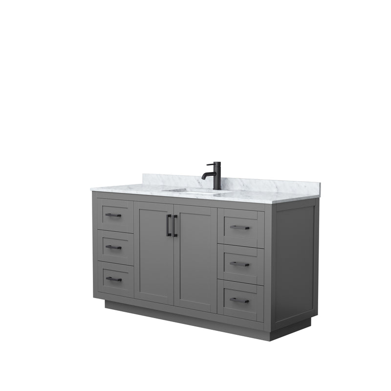 Wyndham Miranda 60" Single Bathroom Vanity In Dark Gray White Carrara Marble Countertop Undermount Square Sink Black Trims And No Mirror WCF292960SGBCMUNSMXX