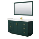 Wyndham Miranda 60" Single Bathroom Vanity In Green Light-Vein Carrara Cultured Marble Countertop Undermount Square Sink Brushed Gold Trim 58" Mirror WCF292960SGDC2UNSM58