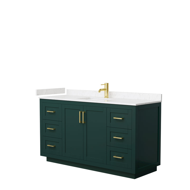 Wyndham Miranda 60" Single Bathroom Vanity In Green Light-Vein Carrara Cultured Marble Countertop Undermount Square Sink Brushed Gold Trim WCF292960SGDC2UNSMXX