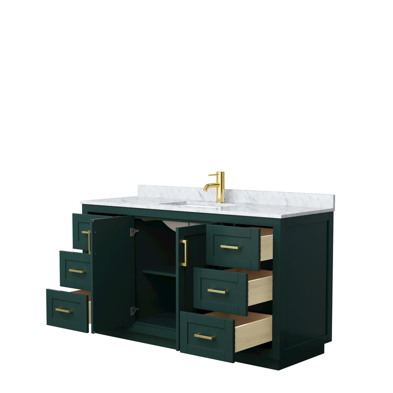 Wyndham Miranda 60" Single Bathroom Vanity In Green White Carrara Marble Countertop Undermount Square Sink Brushed Gold Trim WCF292960SGDCMUNSMXX