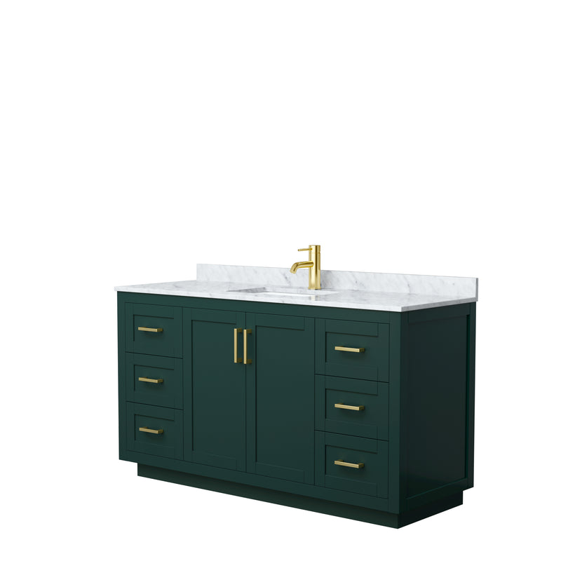 Wyndham Miranda 60" Single Bathroom Vanity In Green White Carrara Marble Countertop Undermount Square Sink Brushed Gold Trim WCF292960SGDCMUNSMXX