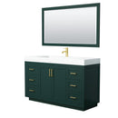 Wyndham Miranda 60" Single Bathroom Vanity In Green 4" Thick Matte White Solid Surface Countertop Integrated Sink Brushed Gold Trim 58" Mirror WCF292960SGDK4INTM58