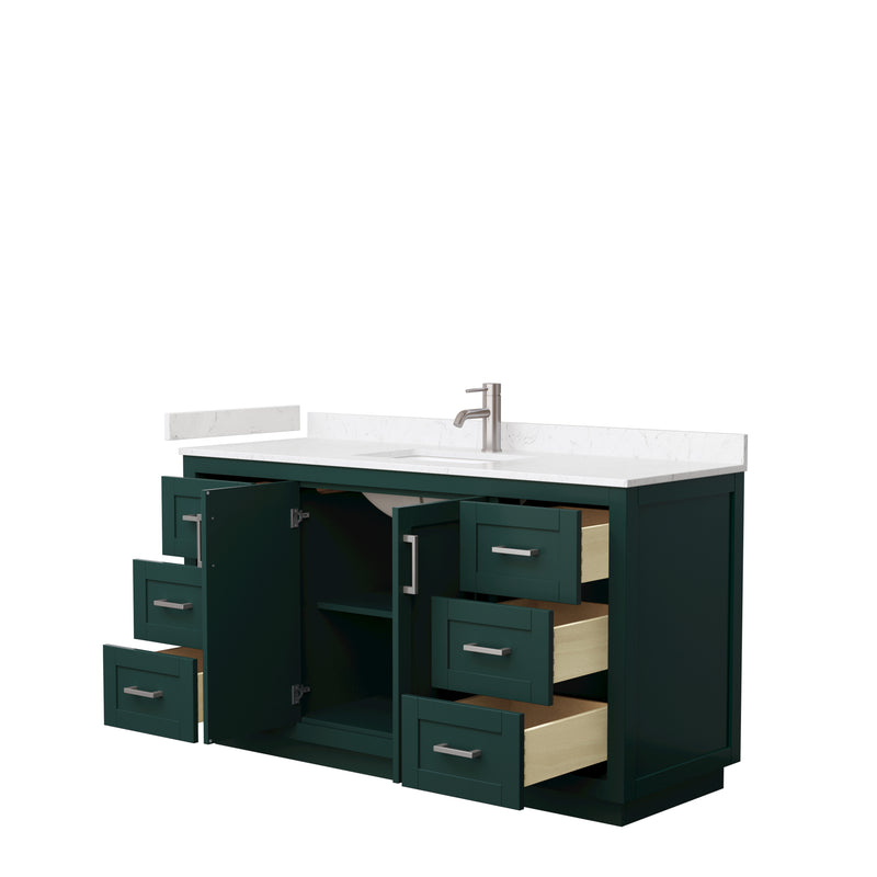 Wyndham Miranda 60" Single Bathroom Vanity In Green Light-Vein Carrara Cultured Marble Countertop Undermount Square Sink Brushed Nickel Trim WCF292960SGEC2UNSMXX