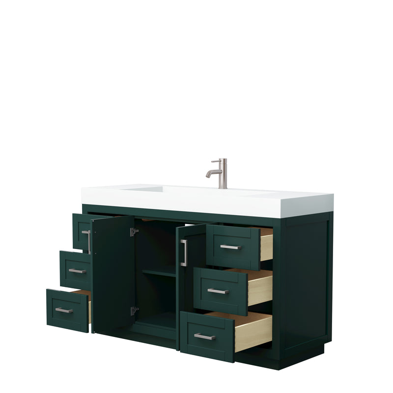 Wyndham Miranda 60" Single Bathroom Vanity In Green 4" Thick Matte White Solid Surface Countertop Integrated Sink Brushed Nickel Trim WCF292960SGEK4INTMXX