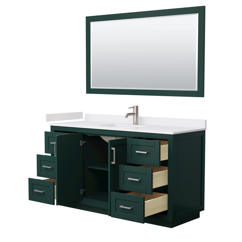 Wyndham Miranda 60" Single Bathroom Vanity In Green White Cultured Marble Countertop Undermount Square Sink Brushed Nickel Trim 58" Mirror WCF292960SGEWCUNSM58