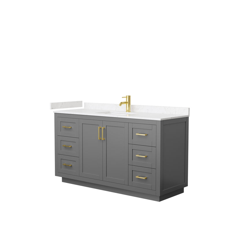 Wyndham Miranda 60" Single Bathroom Vanity In Dark Gray Light-Vein Carrara Cultured Marble Countertop Undermount Square Sink Brushed Gold Trims And No Mirro WCF292960SGGC2UNSMXX