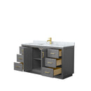 Wyndham Miranda 60" Single Bathroom Vanity In Dark Gray White Carrara Marble Countertop Undermount Square Sink Brushed Gold Trims and No Mirror WCF292960SGGCMUNSMXX