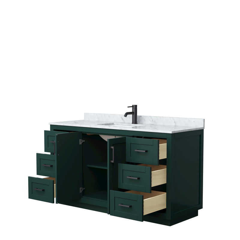 Wyndham Miranda 60" Single Bathroom Vanity In Green White Carrara Marble Countertop Undermount Square Sink Matte Black Trim WCF292960SGKCMUNSMXX