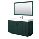 Wyndham Miranda 60" Single Bathroom Vanity In Green 4" Thick Matte White Solid Surface Countertop Integrated Sink Matte Black Trim 58" Mirror WCF292960SGKK4INTM58