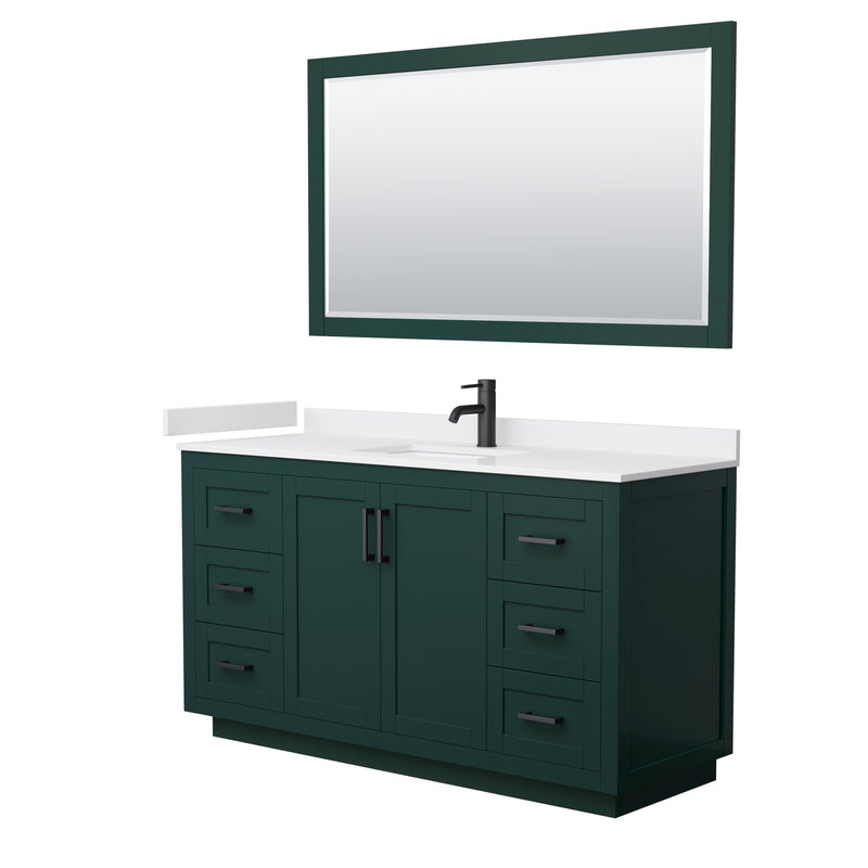 Wyndham Miranda 60" Single Bathroom Vanity In Green White Cultured Marble Countertop Undermount Square Sink Matte Black Trim 58" Mirror WCF292960SGKWCUNSM58