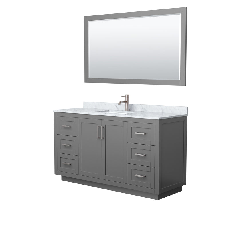 Wyndham Miranda 60" Single Bathroom Vanity In Dark Gray White Carrara Marble Countertop Undermount Square Sink Brushed Nickel Trims And 58" Mirror WCF292960SKGCMUNSM58