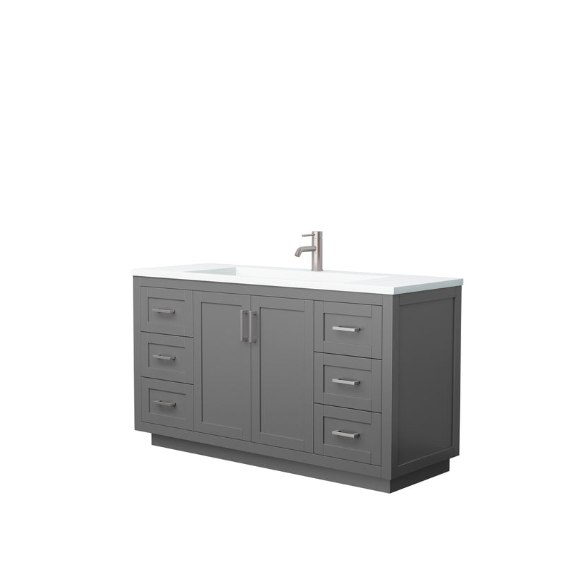 Wyndham Miranda 60" Single Bathroom Vanity In Dark Gray Matte White Solid Surface In 1.25" Thickness Integrated Sink Brushed Nickel Trims And No Mirror WCF292960SKGK1INTMXX