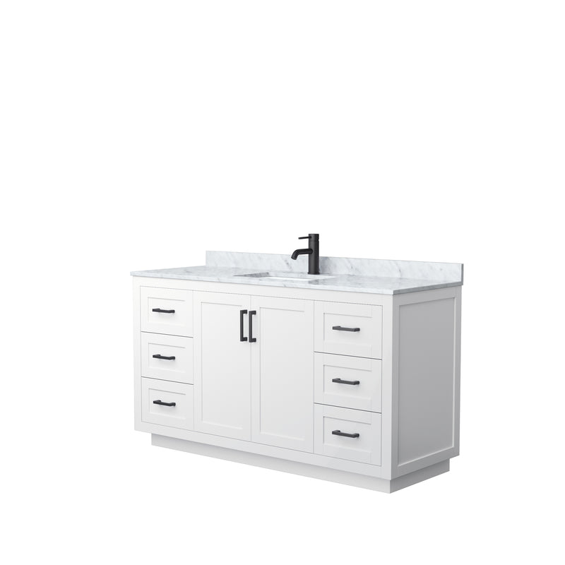 Wyndham Miranda 60" Single Bathroom Vanity In White White Carrara Marble Countertop Undermount Square Sink Black Trims And No Mirror WCF292960SWBCMUNSMXX