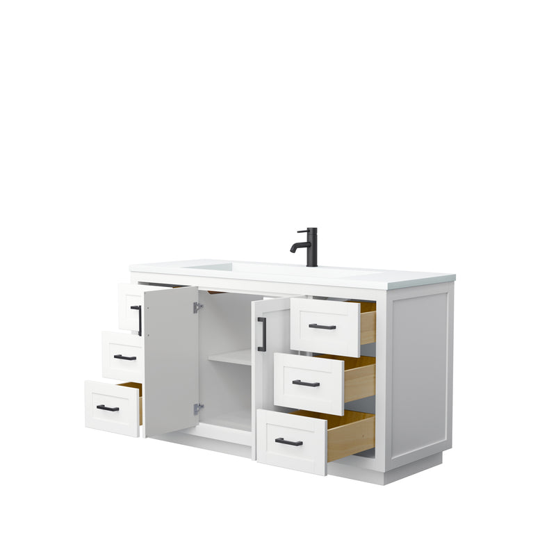 Wyndham Miranda 60" Single Bathroom Vanity In White Matte White Solid Surface In 1.25" Thickness Integrated Sink Black Trims and No Mirror WCF292960SWBK1INTMXX