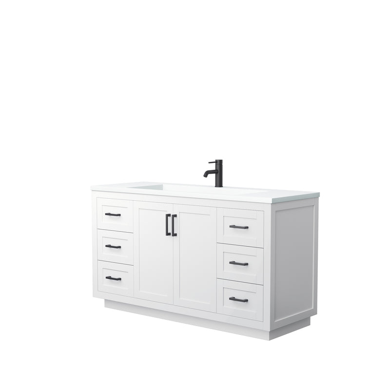 Wyndham Miranda 60" Single Bathroom Vanity In White Matte White Solid Surface In 1.25" Thickness Integrated Sink Black Trims And No Mirror WCF292960SWBK1INTMXX