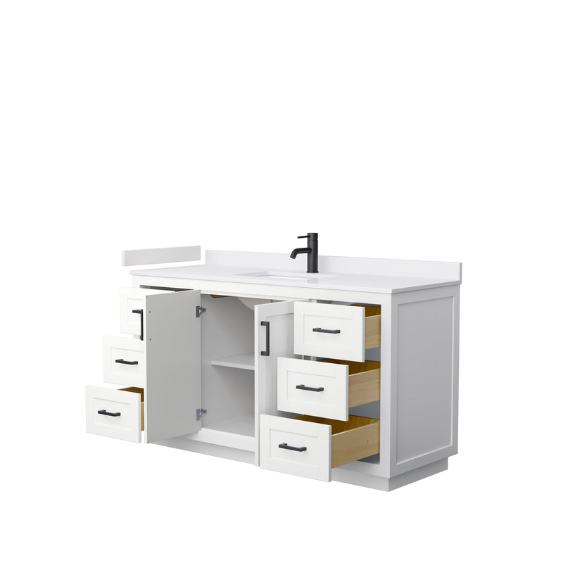 Wyndham Miranda 60" Single Bathroom Vanity In White White Cultured Marble Countertop Undermount Square Sink Black Trims and No Mirror WCF292960SWBWCUNSMXX