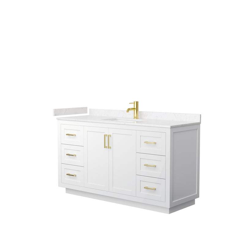 Wyndham Miranda 60" Single Bathroom Vanity In White Light-Vein Carrara Cultured Marble Countertop Undermount Square Sink Brushed Gold Trims And No Mirror WCF292960SWGC2UNSMXX