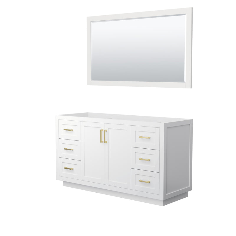 Wyndham Miranda 60" Single Bathroom Vanity In White No Countertop No Sink Brushed Gold Trims And 58" Mirror WCF292960SWGCXSXXM58