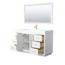 Wyndham Miranda 60" Single Bathroom Vanity In White Matte White Solid Surface In 4" Thickness Integrated Sink Brushed Gold Trims and 58" Mirror WCF292960SWGK4INTM58