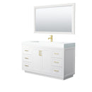 Wyndham Miranda 60" Single Bathroom Vanity In White Matte White Solid Surface In 4" Thickness Integrated Sink Brushed Gold Trims And 58" Mirror WCF292960SWGK4INTM58