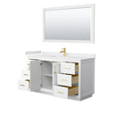 Wyndham Miranda 60" Single Bathroom Vanity In White White Cultured Marble Countertop Undermount Square Sink Brushed Gold Trims and 58" Mirror WCF292960SWGWCUNSM58