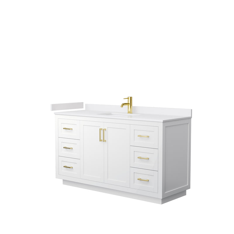 Wyndham Miranda 60" Single Bathroom Vanity In White White Cultured Marble Countertop Undermount Square Sink Brushed Gold Trims And No Mirror WCF292960SWGWCUNSMXX