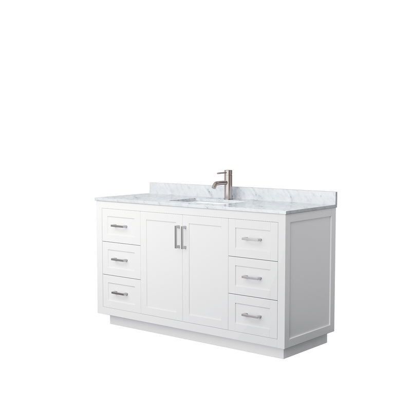 Wyndham Miranda 60" Single Bathroom Vanity In White White Carrara Marble Countertop Undermount Square Sink Brushed Nickel Trims And No Mirror WCF292960SWHCMUNSMXX