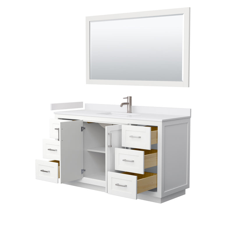 Wyndham Miranda 60" Single Bathroom Vanity In White White Cultured Marble Countertop Undermount Square Sink Brushed Nickel Trims and 58" Mirror WCF292960SWHWCUNSM58