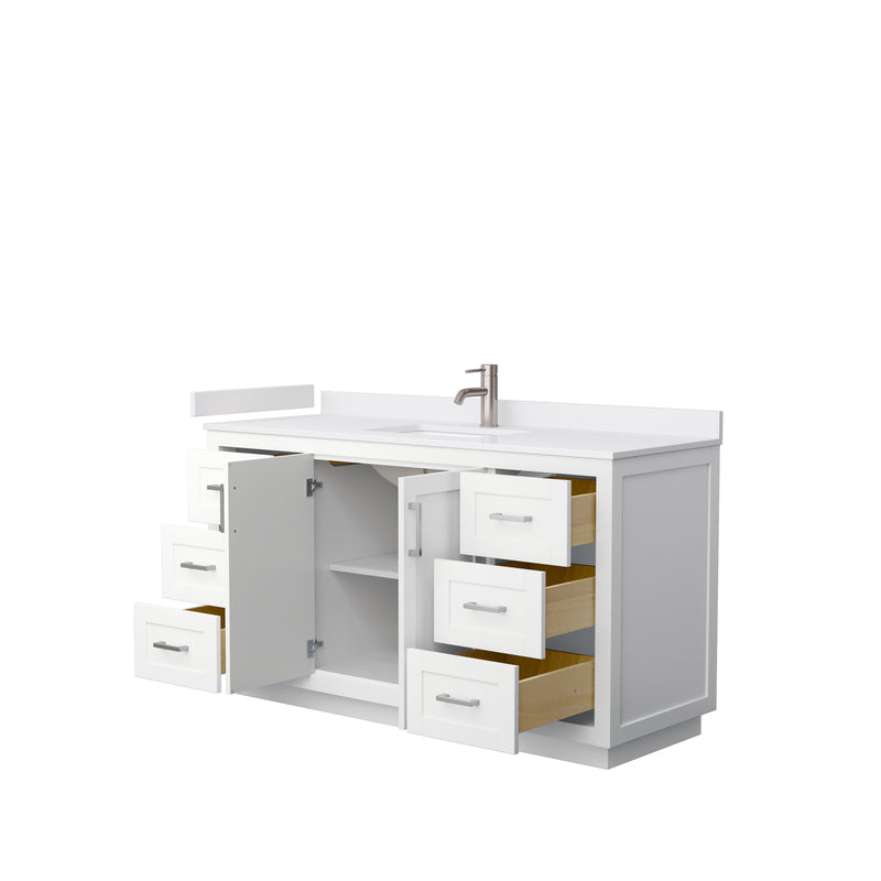 Wyndham Miranda 60" Single Bathroom Vanity In White White Cultured Marble Countertop Undermount Square Sink Brushed Nickel Trims and No Mirror WCF292960SWHWCUNSMXX