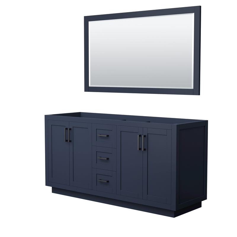 Wyndham Miranda 66" Double Bathroom Vanity In Dark Blue No Countertop No Sink Matte Black Trim 58" Mirror WCF292966DBBCXSXXM58