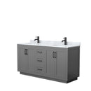 Wyndham Miranda 66" Double Bathroom Vanity In Dark Gray White Carrara Marble Countertop Undermount Square Sinks Matte Black Trim WCF292966DGBCMUNSMXX