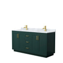 Wyndham Miranda 66" Double Bathroom Vanity In Green White Carrara Marble Countertop Undermount Square Sinks Brushed Gold Trim WCF292966DGDCMUNSMXX