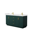 Wyndham Miranda 66" Double Bathroom Vanity In Green White Cultured Marble Countertop Undermount Square Sinks Brushed Gold Trim WCF292966DGDWCUNSMXX