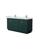 Wyndham Miranda 66" Double Bathroom Vanity In Green Light-Vein Carrara Cultured Marble Countertop Undermount Square Sinks Brushed Nickel Trim WCF292966DGEC2UNSMXX