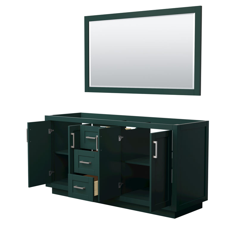 Wyndham Miranda 66" Double Bathroom Vanity In Green No Countertop No Sink Brushed Nickel Trim 58" Mirror WCF292966DGECXSXXM58