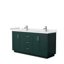 Wyndham Miranda 66" Double Bathroom Vanity In Green White Cultured Marble Countertop Undermount Square Sinks Brushed Nickel Trim WCF292966DGEWCUNSMXX