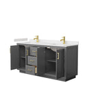 Wyndham Miranda 66" Double Bathroom Vanity In Dark Gray Light-Vein Carrara Cultured Marble Countertop Undermount Square Sinks Brushed Gold Trim WCF292966DGGC2UNSMXX