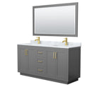 Wyndham Miranda 66" Double Bathroom Vanity In Dark Gray White Carrara Marble Countertop Undermount Square Sinks Brushed Gold Trim 58" Mirror WCF292966DGGCMUNSM58